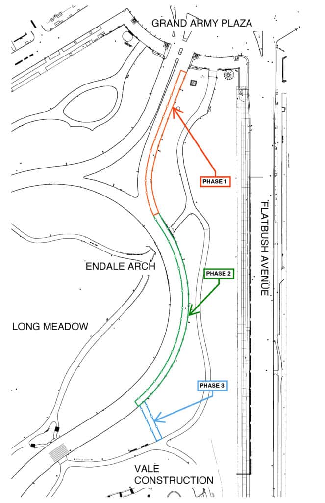 Map of Park showing the three phases of the Vale Trenching excavation.